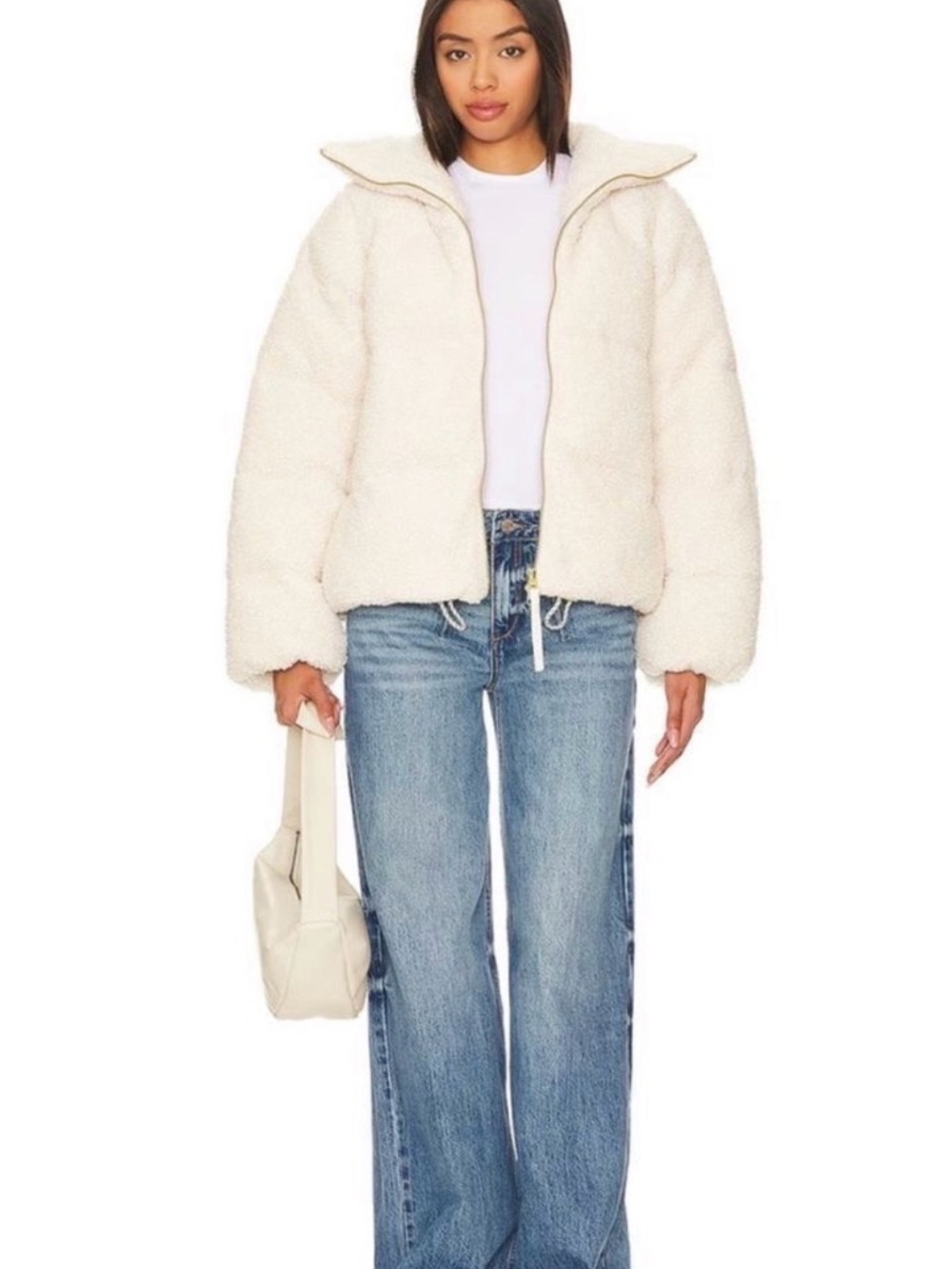 Varley Cream Sherpa Zip-Front Teddy Jacket